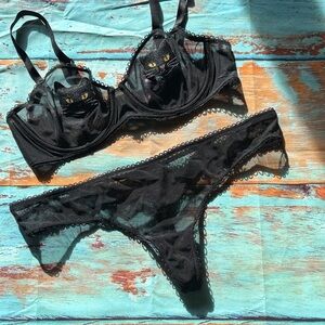 Adore Me Black Cat Lace Bra Set